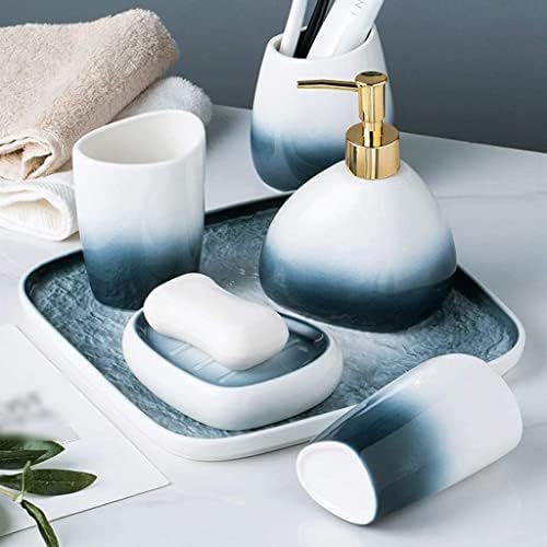 Inktus Gradient Blue 5-Piece Bath Set Ceramic soap dispenser and accessories