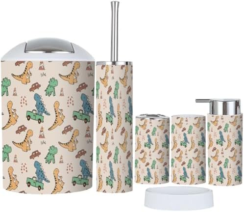 JBNJANKDAV - Bathroom Accessories Set - 6-Piece Dino Truck Set for Kids
