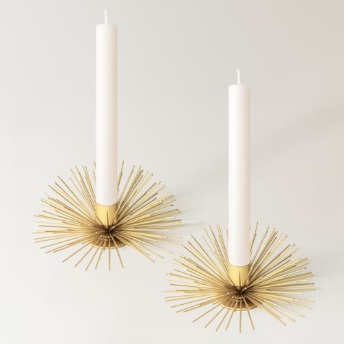 Vibing Gold Metal Starburst Candle Stick Holders Set