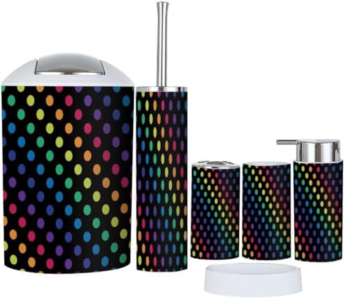 Stylish Rainbow Polka Dot Bathroom Collection 6-Piece Set