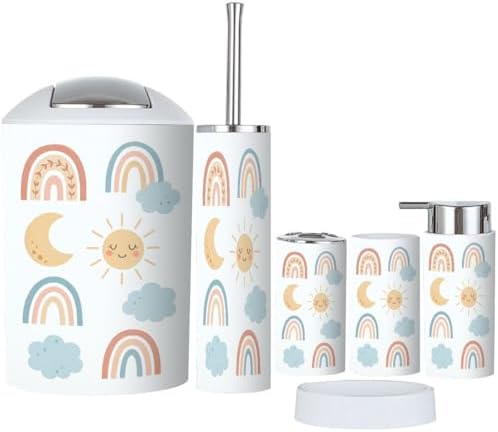 6-Piece Pastel Spring Kids Clipart Bathroom Accessory Set for Home
