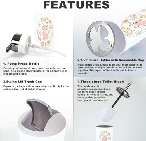 Bathroom Accessory Set 6 Piece Durable Stylish Essential Kit for Tidiness