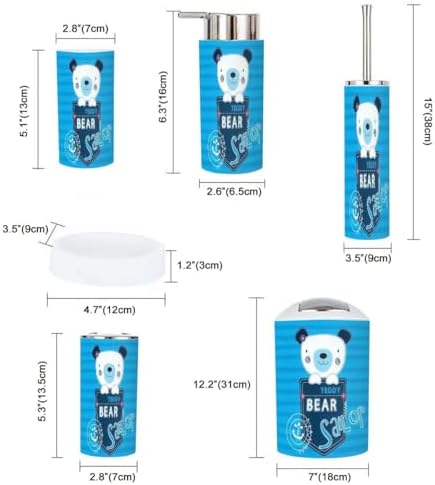 Bathroom Accessories Set 6 Pcs Cute Teddy Bear Sailor Boy Design