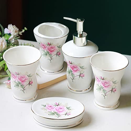 Tauzveok 5 Pcs Bathroom Accessories Set Pink