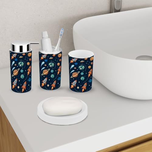 Bathroom Helper Set 6-Piece Space Theme Kids Cartoon Planet Seamless Rocket UFO