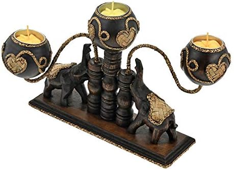 AeraVida Unique Handcarved Thai Elephant Candle Holder with 3 Candles