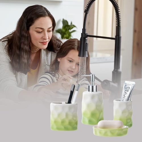 Sage Green Bathroom Accessory Set - 4 Piece Hand Pinch Design