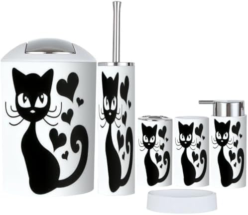 Bathroom Accessories Set 6 Pcs with Cat Graphics