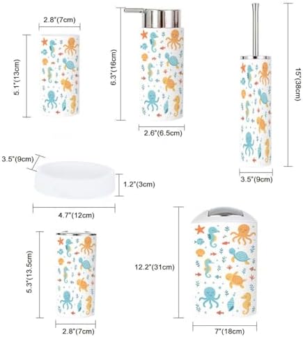 Cute Sea Creatures Bathroom Accessory Set 6 Piece