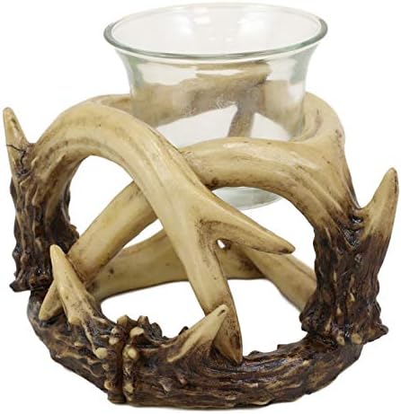 Ebros Set of 2 Wildlife Rustic Antler Votive Candle Holders