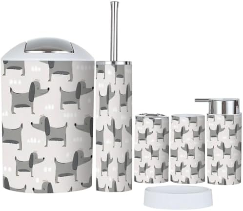 Bathroom Accessories Set 6 Pcs - Modern Dog Design for Kids Adults