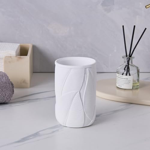 Tropical Leaves Bathroom Accessories Set 3 Pcs White