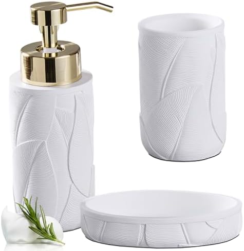 Tropical Leaves Bathroom Accessories Set 3 Pcs White