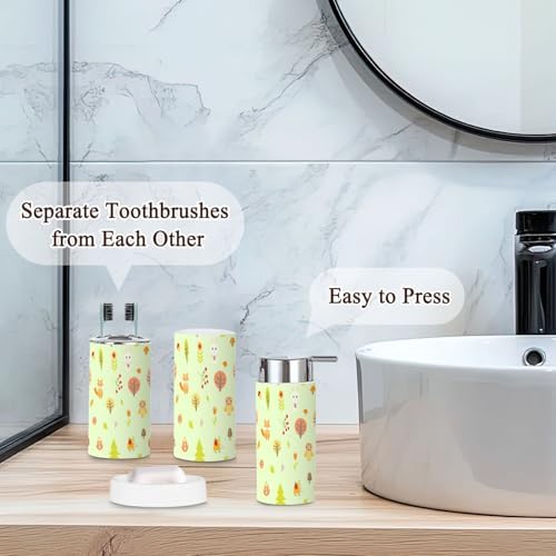 Bathroom Accessories Set 6 Pcs Cute Autumn Animals Decor
