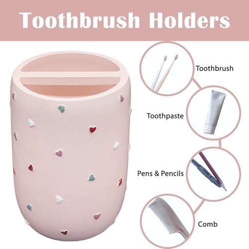 Premium Pastel Heart 4-Piece Bathroom Accessory Set - Pink