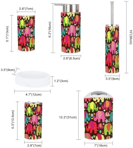 Bathroom Accessories Set 6 Pcs Retro Elephant Kids Pattern