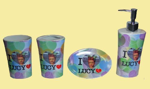 I Love Lucy 4-Piece Ceramic Tooth Brush Set with Tumbler Dispenser