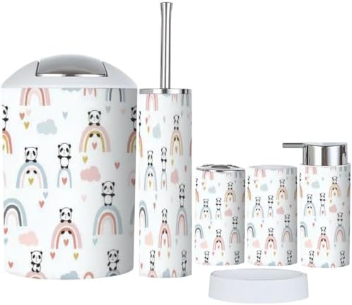 Cute Panda Rainbow Bathroom Accessory Set 6 Piece
