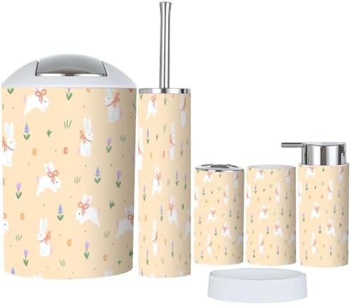 Exploring Bunnies Bows Flowers 6-Piece Bathroom Accessories Set