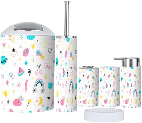 Magic Summer Striped Kids Bathroom Accessory Set