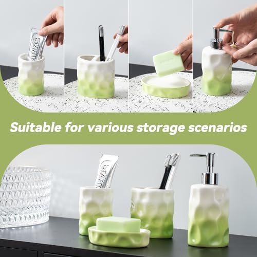 Sage Green Bathroom Accessory Set - 4 Piece Hand Pinch Design