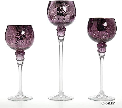 Hosley Set of 3 Crackle Purple Glass Tealight Holders