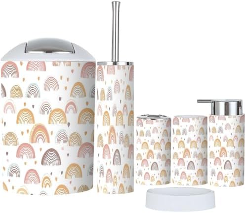Modern Boho Bathroom Accessories Set 6 Pcs Rainbow Pattern