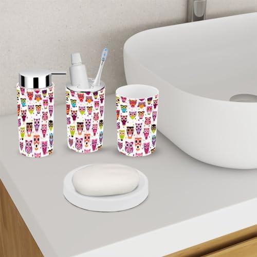 Stylish 6-Piece Bath Accessory Set with Owl Pattern for Kids