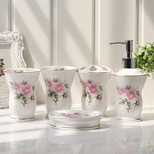 Tauzveok 5 Pcs Bathroom Accessories Set Pink