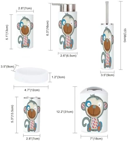 JBNJANKDAVCute Monkey Bathroom Accessories Set of 6 for Kids and Adults