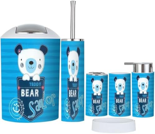 Bathroom Accessories Set 6 Pcs Cute Teddy Bear Sailor Boy Design