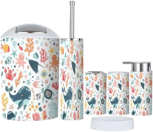6-Piece Bathroom Accessories Set Lost in Kids Play with Cute Patterns
