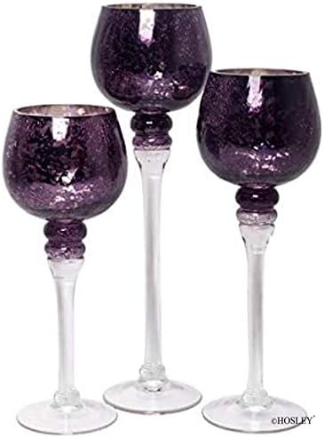 Hosley Set of 3 Crackle Purple Glass Tealight Holders