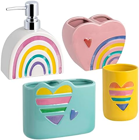 Allure Home Creation Rainbow Heart Ceramic Bath Accessory Set