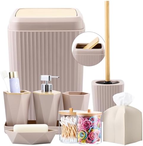 Elegant 10-Piece Bathroom Organizer Set with Bamboo Leather Features