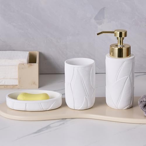 Tropical Leaves Bathroom Accessories Set 3 Pcs White