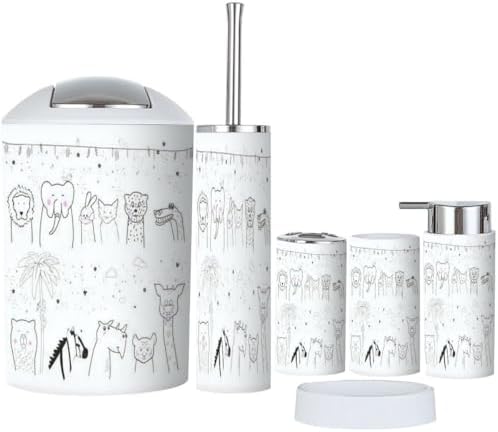 JBNJANKDAV Cute Animal Bathroom Set 6 Pcs White
