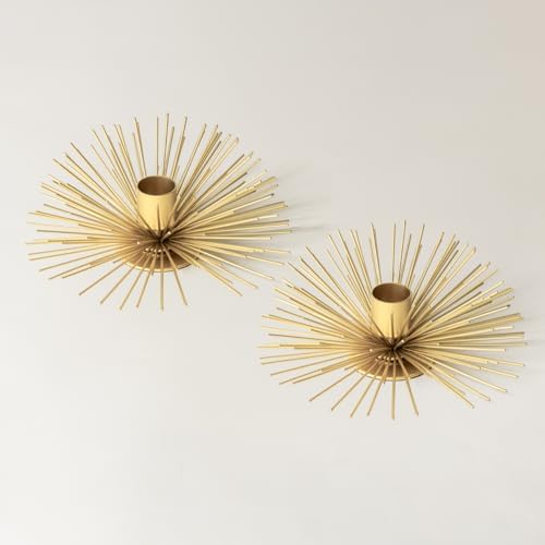 Vibing Gold Metal Starburst Candle Stick Holders Set