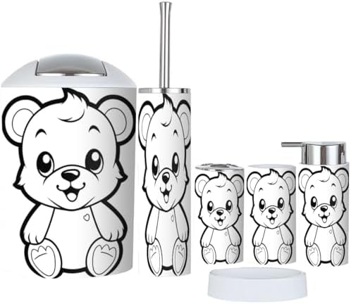 Bathroom Accessories Set 6 Pcs Bear Toothbrush Holder Soap Dispenser Set