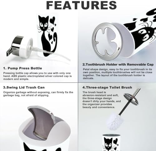 Bathroom Accessories Set 6 Pcs with Cat Graphics