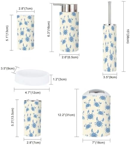 6-Piece Bathroom Set with Repeating Blue Crabs Durable Stylish