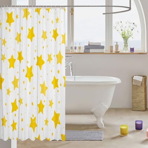 Yellow Cartoon Stars Bath Curtain 72x72 Kids Galaxy Shower Curtain for Boys
