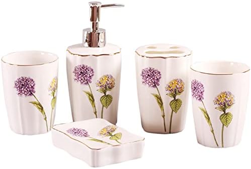 Tauzveok 5 Piece Bathroom Accessory Set Purple