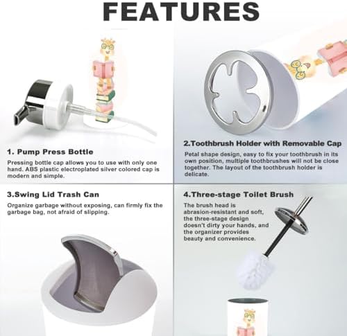 Cute Happy Nerdy Giraffe Bathroom Accessory Set 6 Pcs