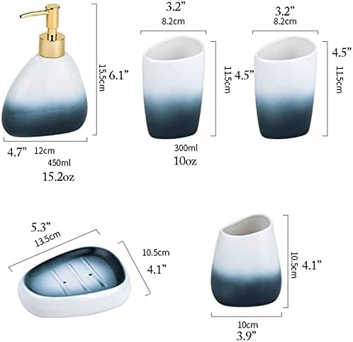 Inktus Gradient Blue 5-Piece Bath Set Ceramic soap dispenser and accessories