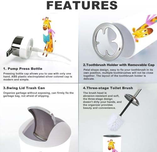 6-Piece Bathroom Accessories Set for Kids Cute Giraffe-themed