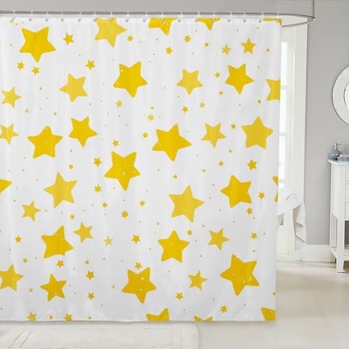 Yellow Cartoon Stars Bath Curtain 72x72 Kids Galaxy Shower Curtain for Boys
