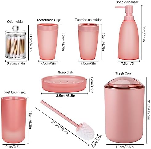 OTOSTAR Pink Bathroom Accessory Set - 8-Piece Essential Collection