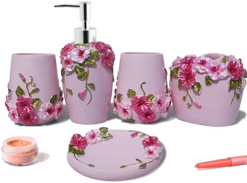 LUANT Pink 5-Piece Bathroom Accessories Set - Modern Luxury with Blossom Design