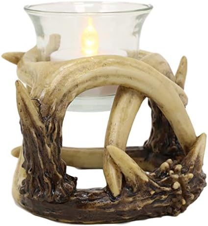 Ebros Set of 2 Wildlife Rustic Antler Votive Candle Holders